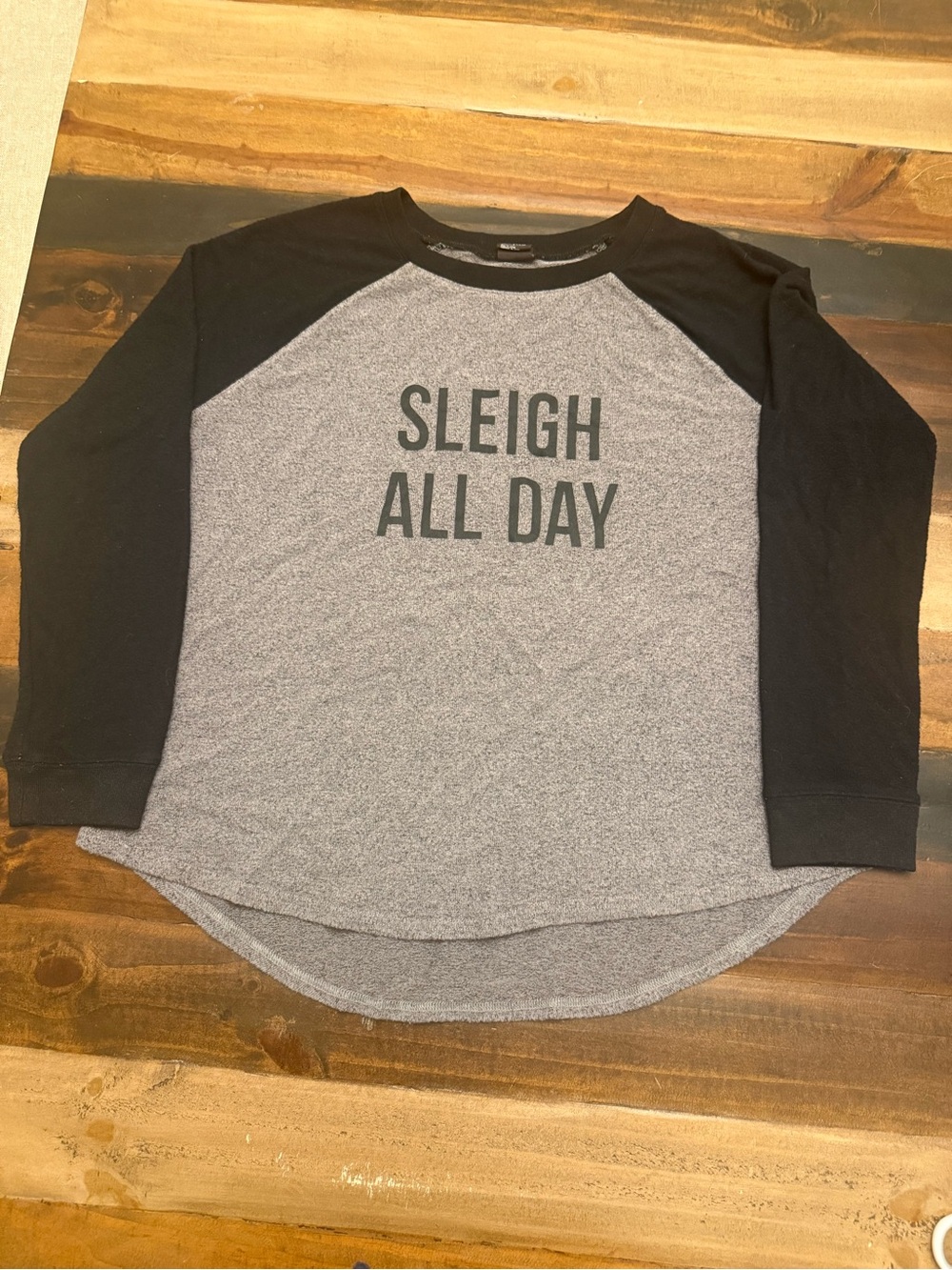 Free Press "Sleigh All Day" Super Soft Christmas Raglan Sleep Shirt - Medium